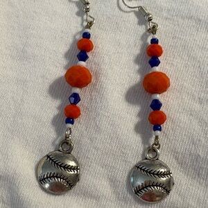Orange and Blue Beaded Baseball Earrings “Astros”